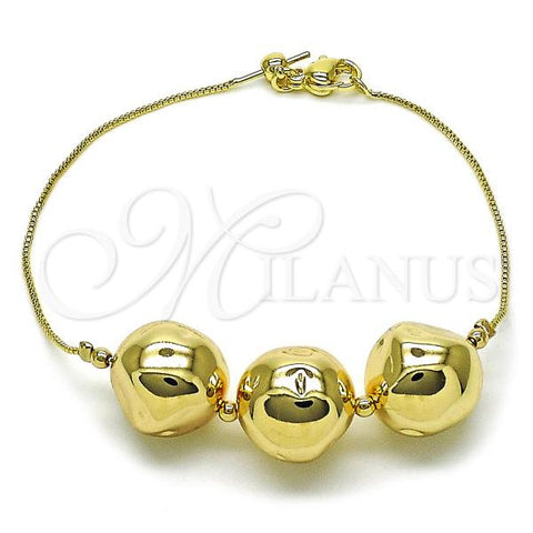 Oro Laminado Fancy Bracelet, Gold Filled Style Box and Ball Design, Polished, Golden Finish, 03.63.2296.08