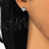 Sterling Silver Stud Earring, Heart Design, with White Cubic Zirconia, Polished, Rhodium Finish, 02.186.0133.1