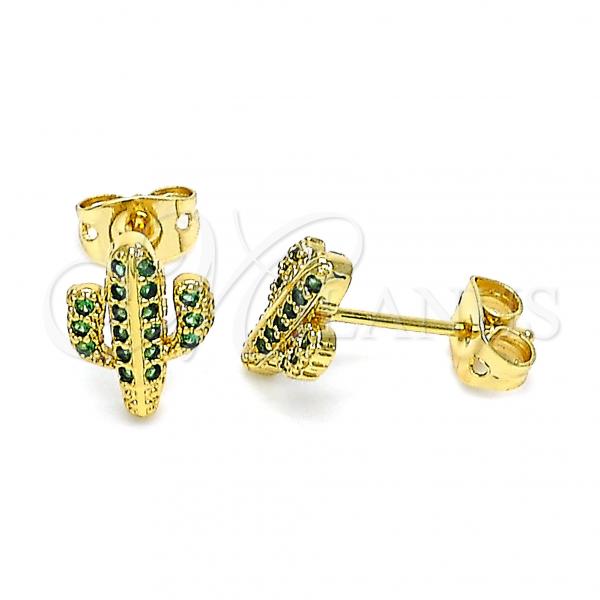 Oro Laminado Stud Earring, Gold Filled Style with Green Micro Pave, Polished, Golden Finish, 02.342.0128