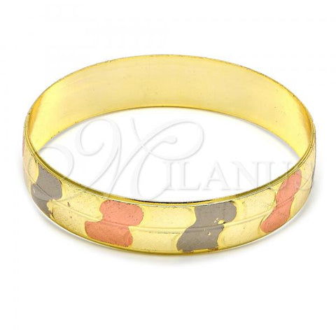 Gold Plated Individual Bangle, Diamond Cutting Finish, Tricolor, 03.08.0024.06 (14 MM Thickness, Size 6 - 2.75 Diameter)