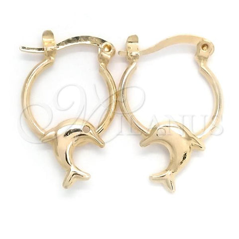 Oro Laminado Small Hoop, Gold Filled Style Dolphin Design, Polished, Golden Finish, 02.58.0070.12