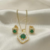 Oro Laminado Earring and Pendant Adult Set, Gold Filled Style with Green Cubic Zirconia and White Micro Pave, Polished, Golden Finish, 10.344.0016.5