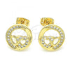 Oro Laminado Stud Earring, Gold Filled Style Heart Design, with White Micro Pave, Polished, Golden Finish, 02.156.0397