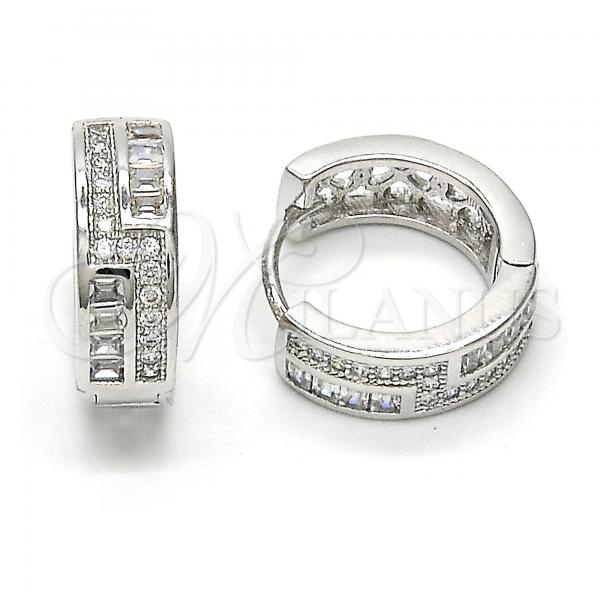 Sterling Silver Huggie Hoop, with White Cubic Zirconia and White Micro Pave, Polished, Rhodium Finish, 02.174.0063.15