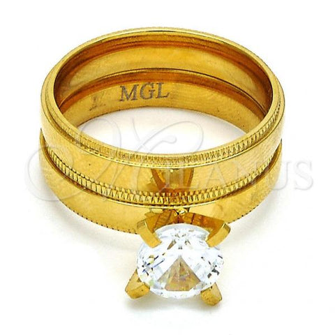 Stainless Steel Wedding Ring, with White Cubic Zirconia, Diamond Cutting Finish, Golden Finish, 01.223.0001.07 (Size 7)