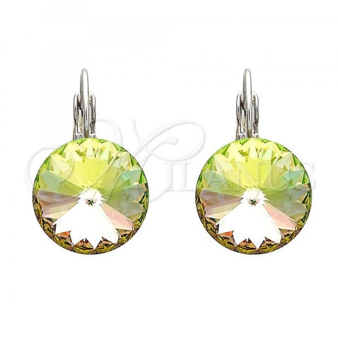 Rhodium Plated Leverback Earring, with Luminous Green Swarovski Crystals, Polished, Rhodium Finish, 02.239.0005.3