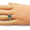 Oro Laminado Multi Stone Ring, Gold Filled Style Cluster and Baguette Design, with Green and White Cubic Zirconia, Polished, Golden Finish, 01.196.0037