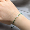 Sterling Silver Adjustable Bolo Bracelet, Ball Design, with White Pearl and Green Crystal, Silver Finish, 03.426.0064.3.07