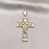Oro Laminado Religious Pendant, Gold Filled Style Cross Design, with White Micro Pave, Polished, Golden Finish, 05.253.0155