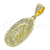 Oro Laminado Religious Pendant, Gold Filled Style Guadalupe Design, Diamond Cutting Finish, Golden Finish, 5.184.010
