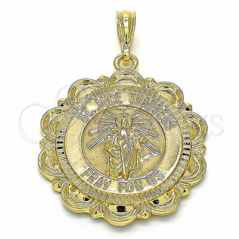 Oro Laminado Religious Pendant, Gold Filled Style San Judas Design, Polished, Golden Finish, 05.351.0049