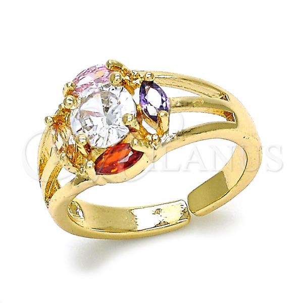 Oro Laminado Multi Stone Ring, Gold Filled Style with Multicolor Cubic Zirconia, Polished, Golden Finish, 01.210.0086 (One size fits all)