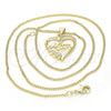 Oro Laminado Pendant Necklace, Gold Filled Style Heart and Mom Design, with White Cubic Zirconia, Polished, Golden Finish, 04.342.0002.18