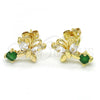 Oro Laminado Stud Earring, Gold Filled Style Butterfly Design, with Green and White Cubic Zirconia, Polished, Golden Finish, 02.210.0093.1