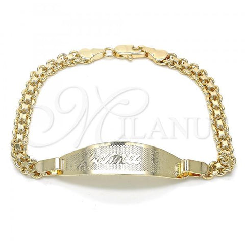 Oro Laminado ID Bracelet, Gold Filled Style Flower Design, Polished, Golden Finish, 03.63.1914.08