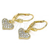 Oro Laminado Dangle Earring, Gold Filled Style Heart Design, with White Micro Pave, Polished, Golden Finish, 02.210.0345