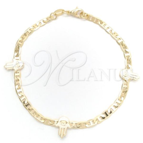 Oro Laminado Fancy Bracelet, Gold Filled Style Hand of God and Mariner Design, Polished, Golden Finish, 03.58.0074.07