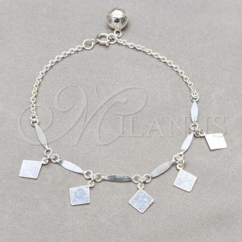 Sterling Silver Fancy Bracelet, Square Franco Design, Polished, Silver Finish, 03.409.0080.08