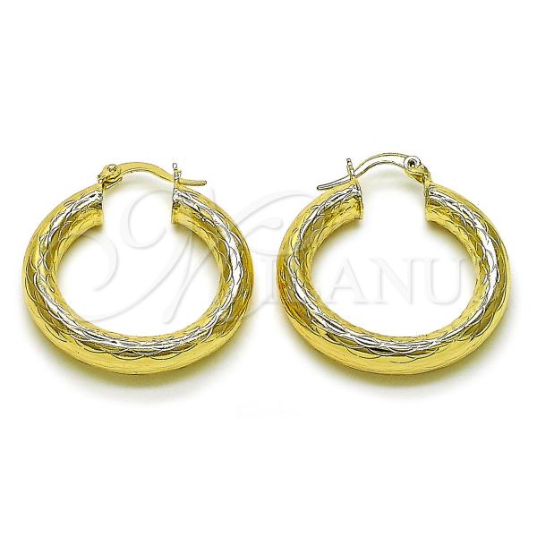 Oro Laminado Medium Hoop, Gold Filled Style Hollow Design, Diamond Cutting Finish, Golden Finish, 02.213.0754.30