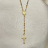 Oro Laminado Thin Rosary, Gold Filled Style Cross and Guadalupe Design, Polished, Tricolor, 09.02.0055.18