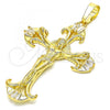 Oro Laminado Religious Pendant, Gold Filled Style Crucifix Design, with White Cubic Zirconia, Polished, Golden Finish, 05.213.0060