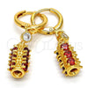 Oro Laminado Long Earring, Gold Filled Style with Garnet and White Cubic Zirconia, Polished, Golden Finish, 02.206.0028