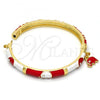 Oro Laminado Individual Bangle, Gold Filled Style Elephant Design, with White Crystal, Red Enamel Finish, Golden Finish, 07.254.0002.3.03 (06 MM Thickness, Size 3 - 2.00 Diameter)