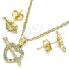 Oro Laminado Earring and Pendant Adult Set, Gold Filled Style Heart Design, with White Micro Pave, Polished, Golden Finish, 10.342.0044