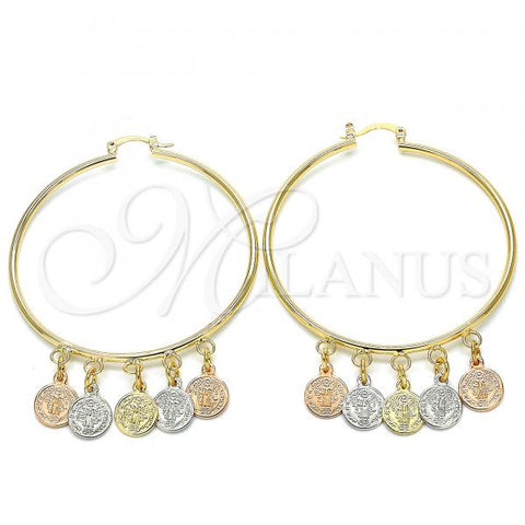 Oro Laminado Large Hoop, Gold Filled Style San Benito Design, Polished, Tricolor, 02.63.2660.55