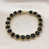 Oro Laminado Tennis Bracelet, Gold Filled Style Heart Design, with Black Cubic Zirconia, Polished, Golden Finish, 03.424.0003.3.07