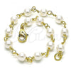 Oro Laminado Fancy Bracelet, Gold Filled Style Ball Design, with Ivory Pearl, Polished, Golden Finish, 03.386.0025.08