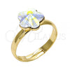Oro Laminado Multi Stone Ring, Gold Filled Style Flower Design, with Aurore Boreale Swarovski Crystals, Polished, Golden Finish, 01.239.0010.7 (One size fits all)