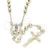 Oro Laminado Medium Rosary, Gold Filled Style San Lazaro and Crucifix Design, Polished, Golden Finish, 09.253.0036.24