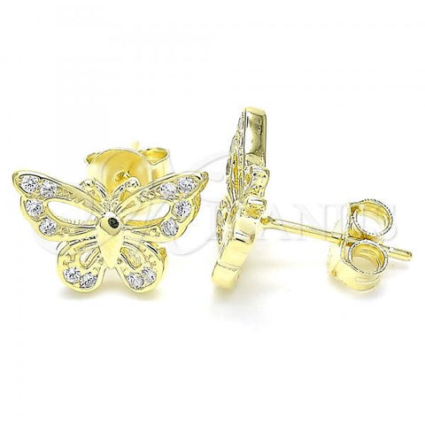 Sterling Silver Stud Earring, Butterfly Design, with White Micro Pave, Polished, Golden Finish, 02.336.0073.2