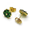 Oro Laminado Stud Earring, Gold Filled Style with Green Cubic Zirconia, Polished, Golden Finish, 02.310.0093