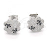 Sterling Silver Stud Earring, with Black and White Micro Pave, Polished, Rhodium Finish, 02.186.0073