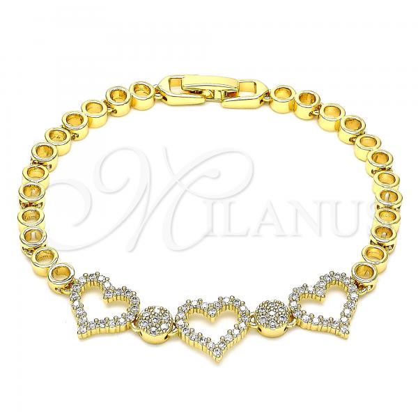 Oro Laminado Fancy Bracelet, Gold Filled Style Heart Design, with White Micro Pave, Polished, Golden Finish, 03.283.0032.08