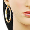 Oro Laminado Large Hoop, Gold Filled Style Hollow Design, Diamond Cutting Finish, Tricolor, 02.170.0310.1.60