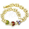 Oro Laminado Fancy Bracelet, Gold Filled Style Leaf Design, with Multicolor Cubic Zirconia, Polished, Golden Finish, 03.210.0115.1.07