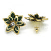 Oro Laminado Stud Earring, Gold Filled Style Flower Design, with Green and White Crystal, Polished, Golden Finish, 02.64.0639.3