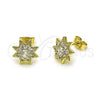 Oro Laminado Stud Earring, Gold Filled Style Flower and Cluster Design, with White Cubic Zirconia, Polished, Golden Finish, 02.411.0058