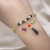 Oro Laminado Charm Bracelet, Gold Filled Style Figa Hand and Evil Eye Design, Polished, Golden Finish, 03.213.0219.08