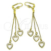 Oro Laminado Long Earring, Gold Filled Style Heart Design, Diamond Cutting Finish, Golden Finish, 5.078.010.1