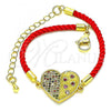 Oro Laminado Fancy Bracelet, Gold Filled Style Heart Design, with Multicolor Micro Pave, Polished, Golden Finish, 03.381.0009.06