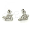 Sterling Silver Stud Earring, Butterfly Design, with White Micro Pave, Polished, Rhodium Finish, 02.175.0059