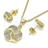 Oro Laminado Earring and Pendant Adult Set, Gold Filled Style Love Knot Design, with White Micro Pave, Polished, Golden Finish, 10.342.0059