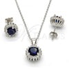 Sterling Silver Earring and Pendant Adult Set, with Sapphire Blue and White Cubic Zirconia, Polished, Rhodium Finish, 10.175.0062.3