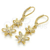 Oro Laminado Long Earring, Gold Filled Style Star Design, with White Cubic Zirconia, Polished, Golden Finish, 02.65.2517