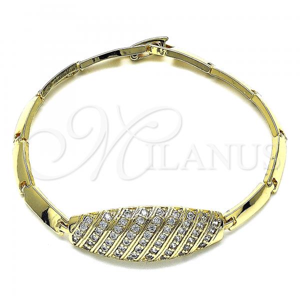 Oro Laminado Fancy Bracelet, Gold Filled Style with White Micro Pave, Polished, Golden Finish, 03.283.0173.07