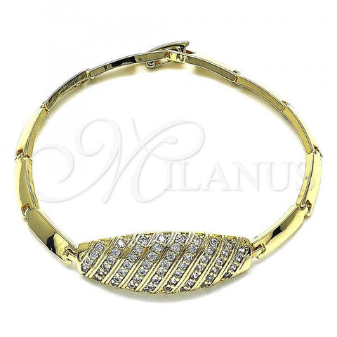 Oro Laminado Fancy Bracelet, Gold Filled Style with White Micro Pave, Polished, Golden Finish, 03.283.0173.07